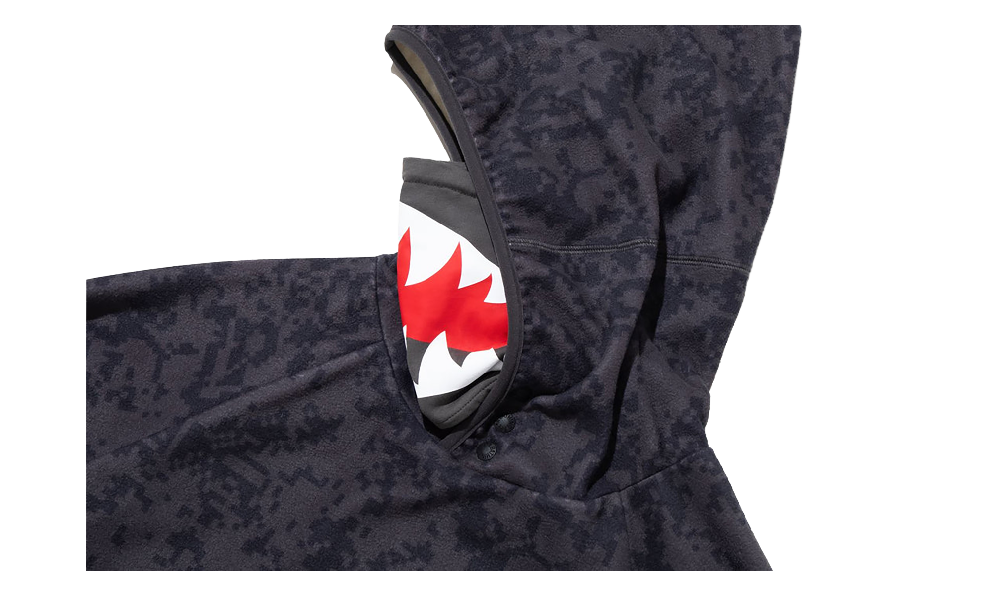 BAPE Kazuki Pixelate Camo Shark Relaxed Fit Pullover Hoodie Charcoal 1L83114901 CHARCOAL