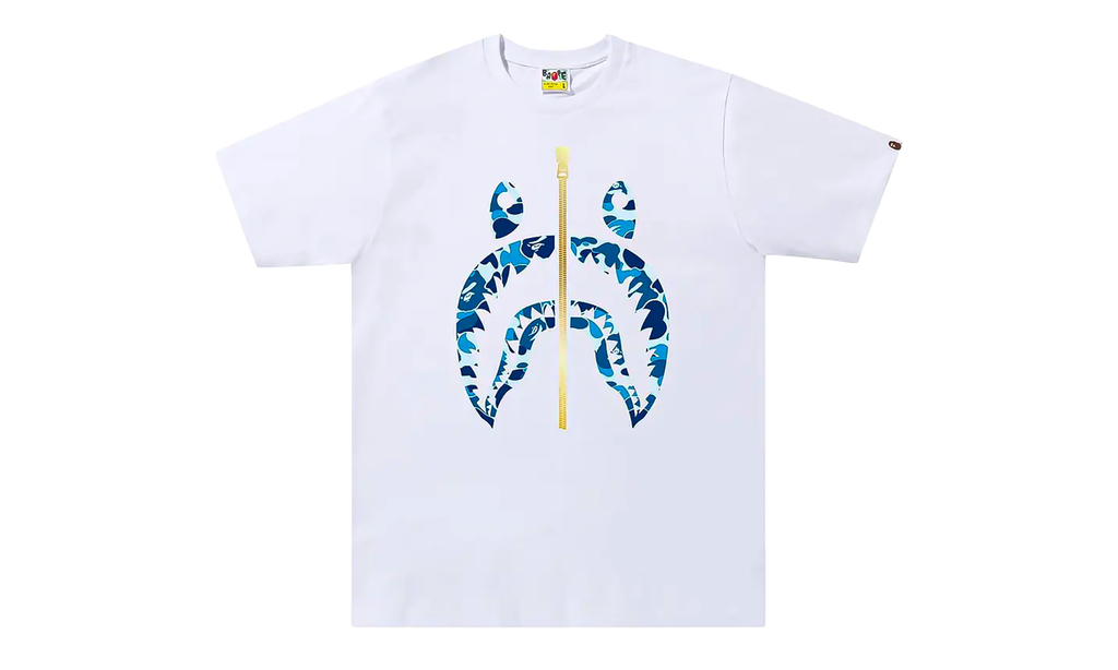 BAPE ABC Camo Gold Zip Shark Tee White / Blue 1I30 110 008 WHITE BLUE