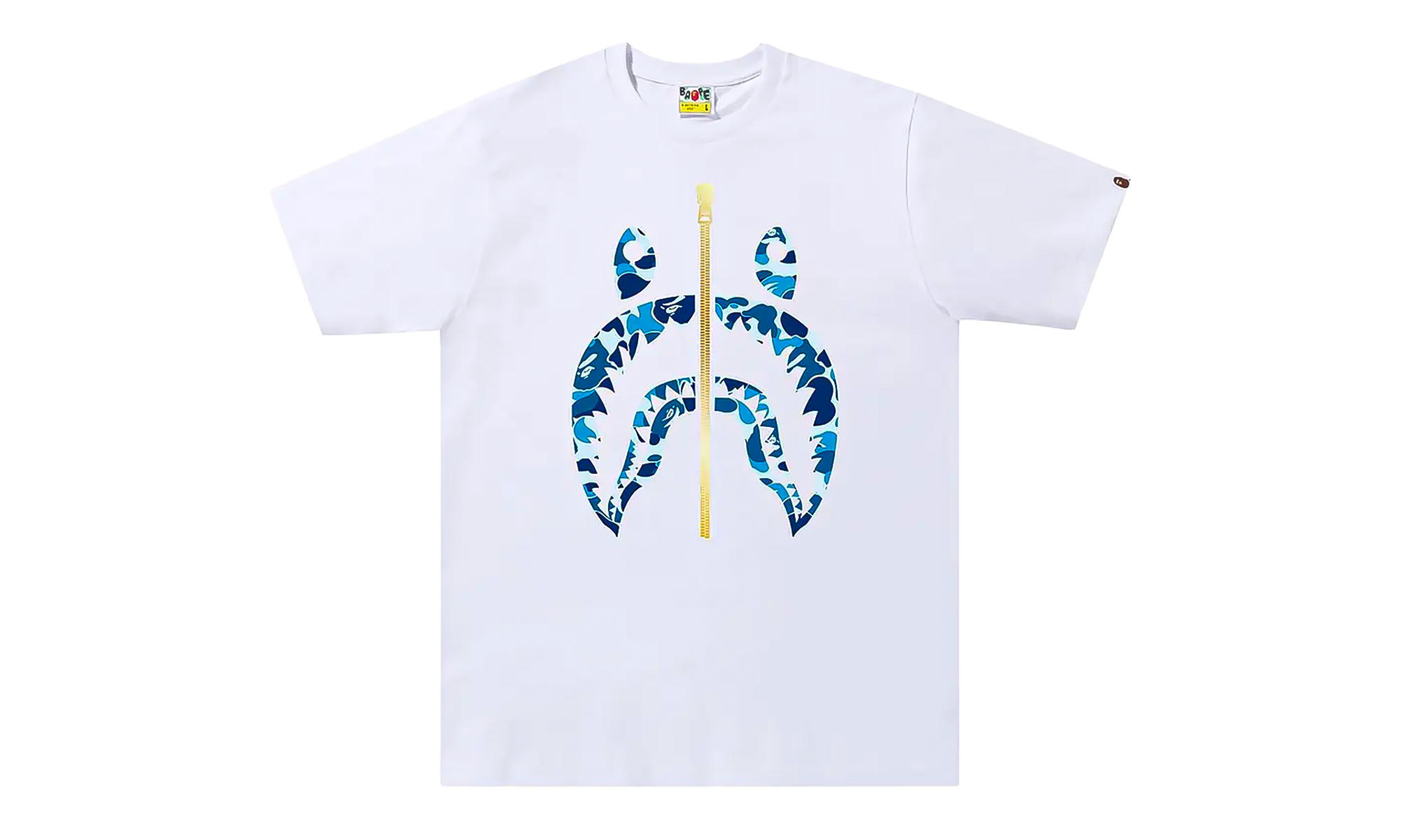 BAPE ABC Camo Gold Zip Shark Tee White / Blue 1I30 110 008 WHITE BLUE