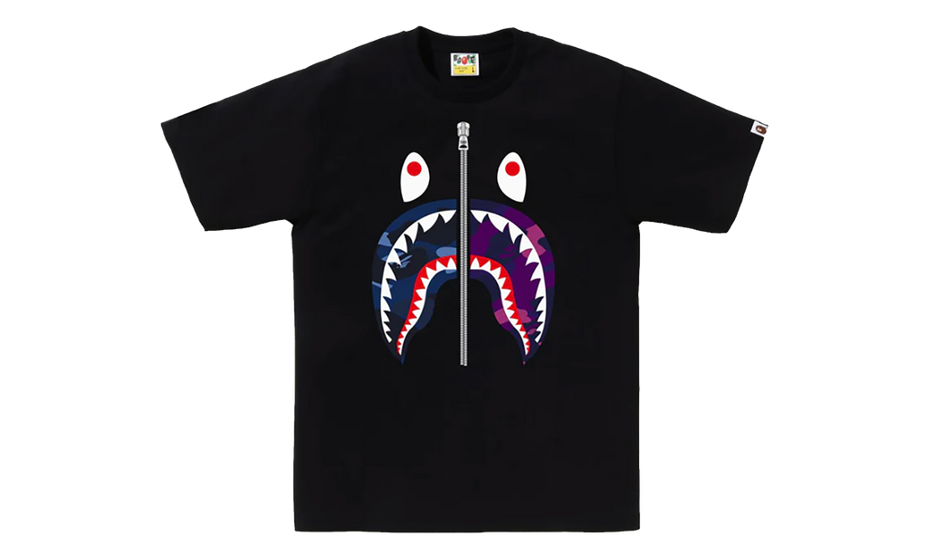 BAPE Color Camo Separate Shark Tee Black - Blue / Purple 1K80 110 021 BLACK NAVY