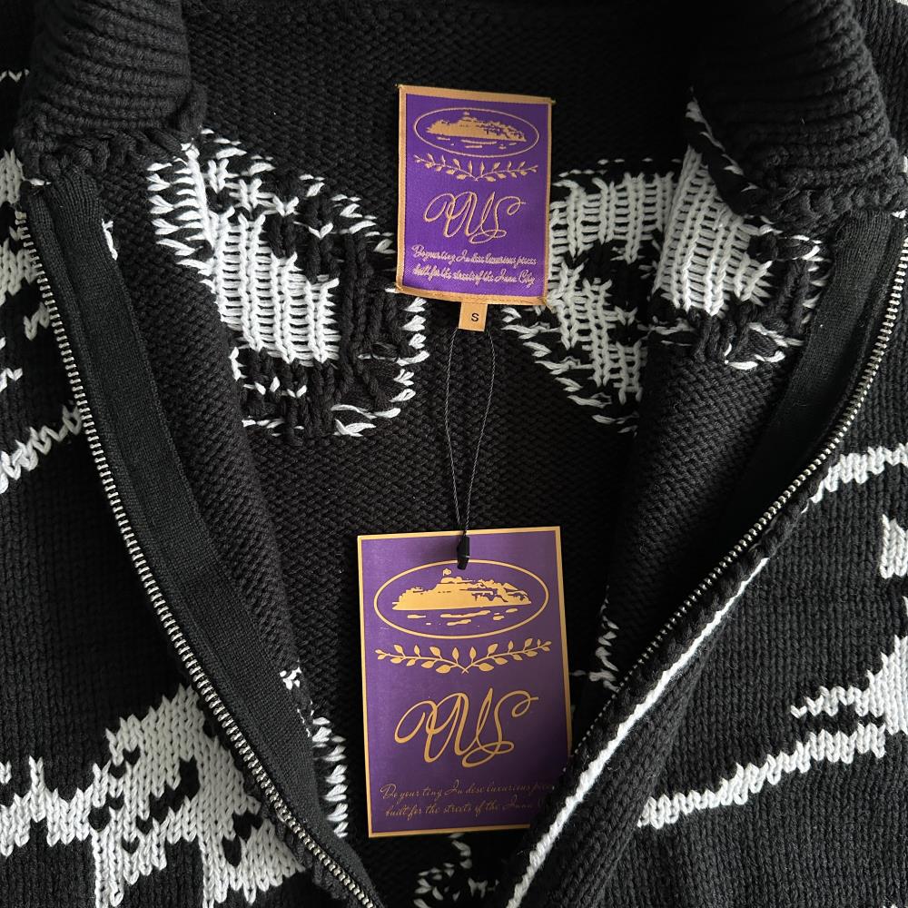 Corteiz Heavy Knit Jacquard Sweater - Black Ironleague