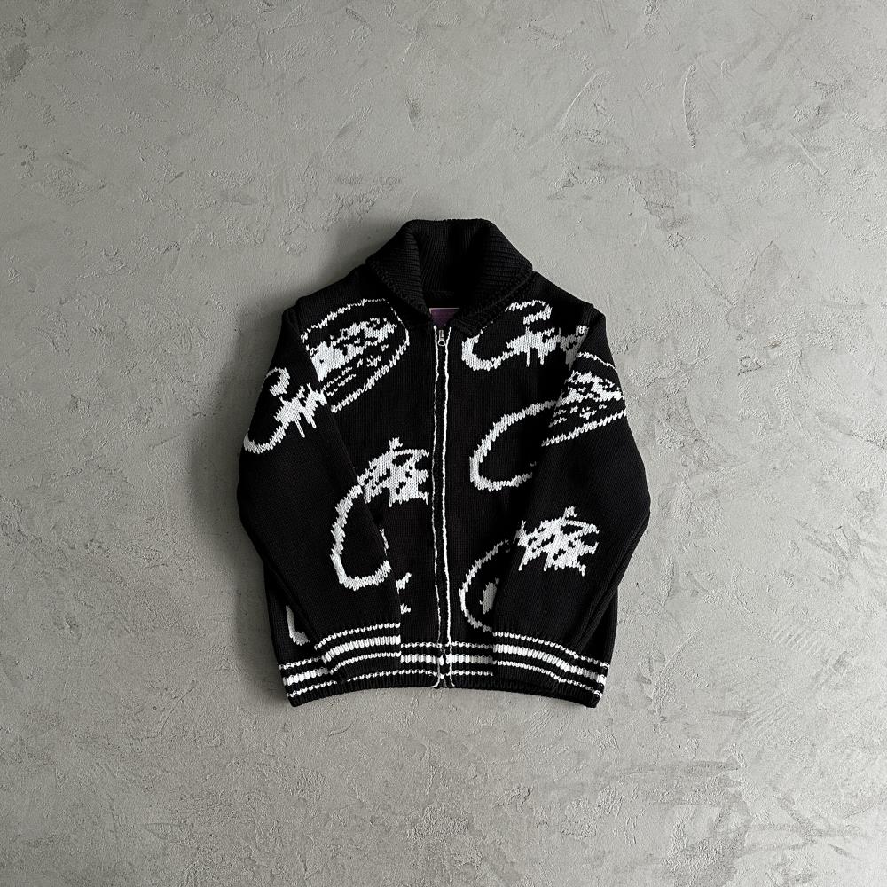 Corteiz Heavy Knit Jacquard Sweater - Black Ironleague