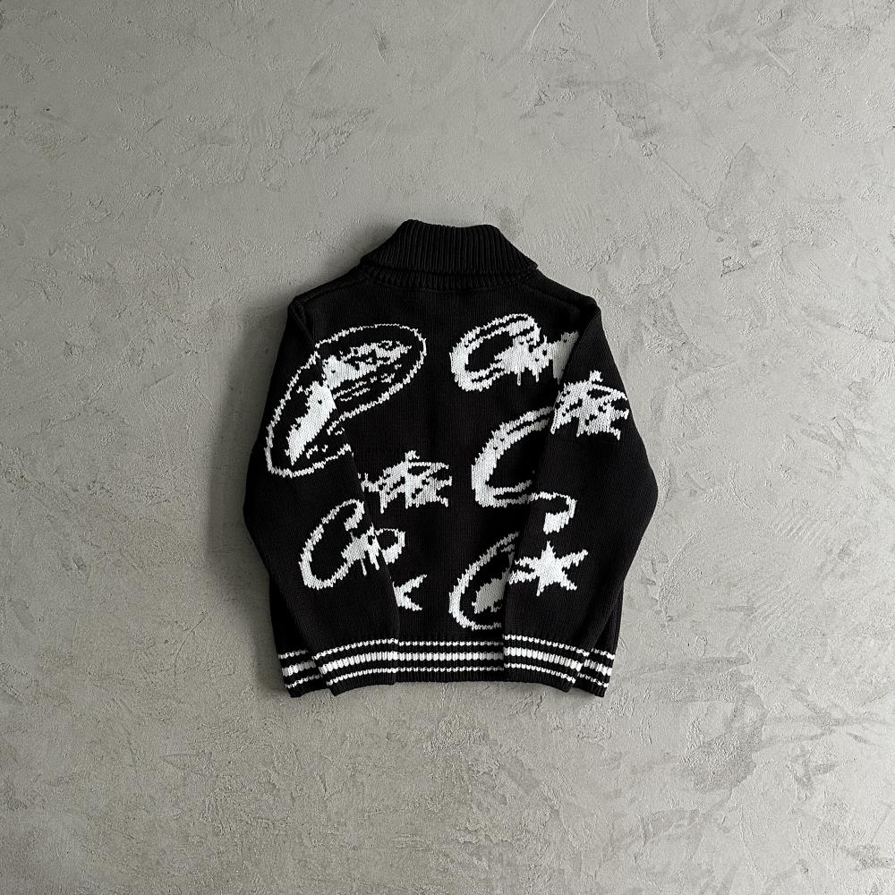 Corteiz Heavy Knit Jacquard Sweater - Black Ironleague