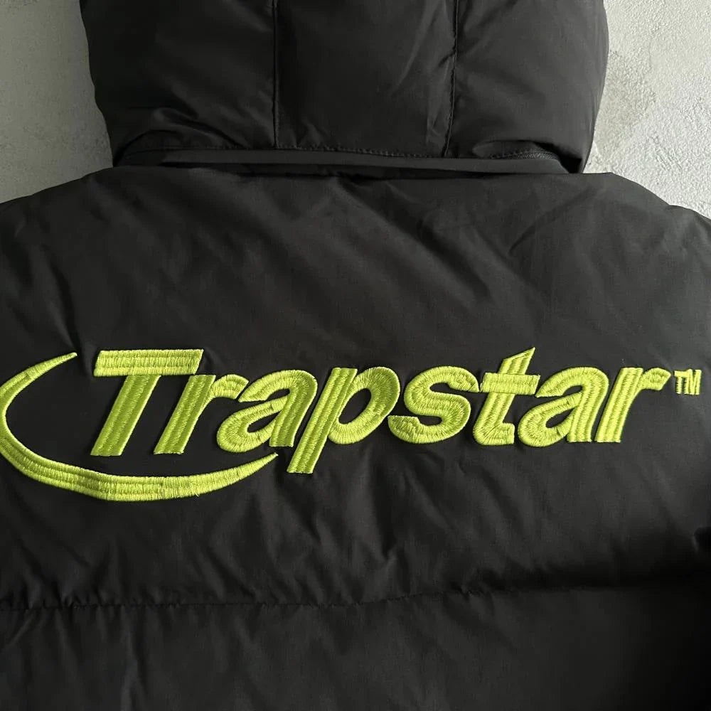 Trapstar Hyperdrive Detachable Hooded Puffer Jacket - Black/Lime Ironleague