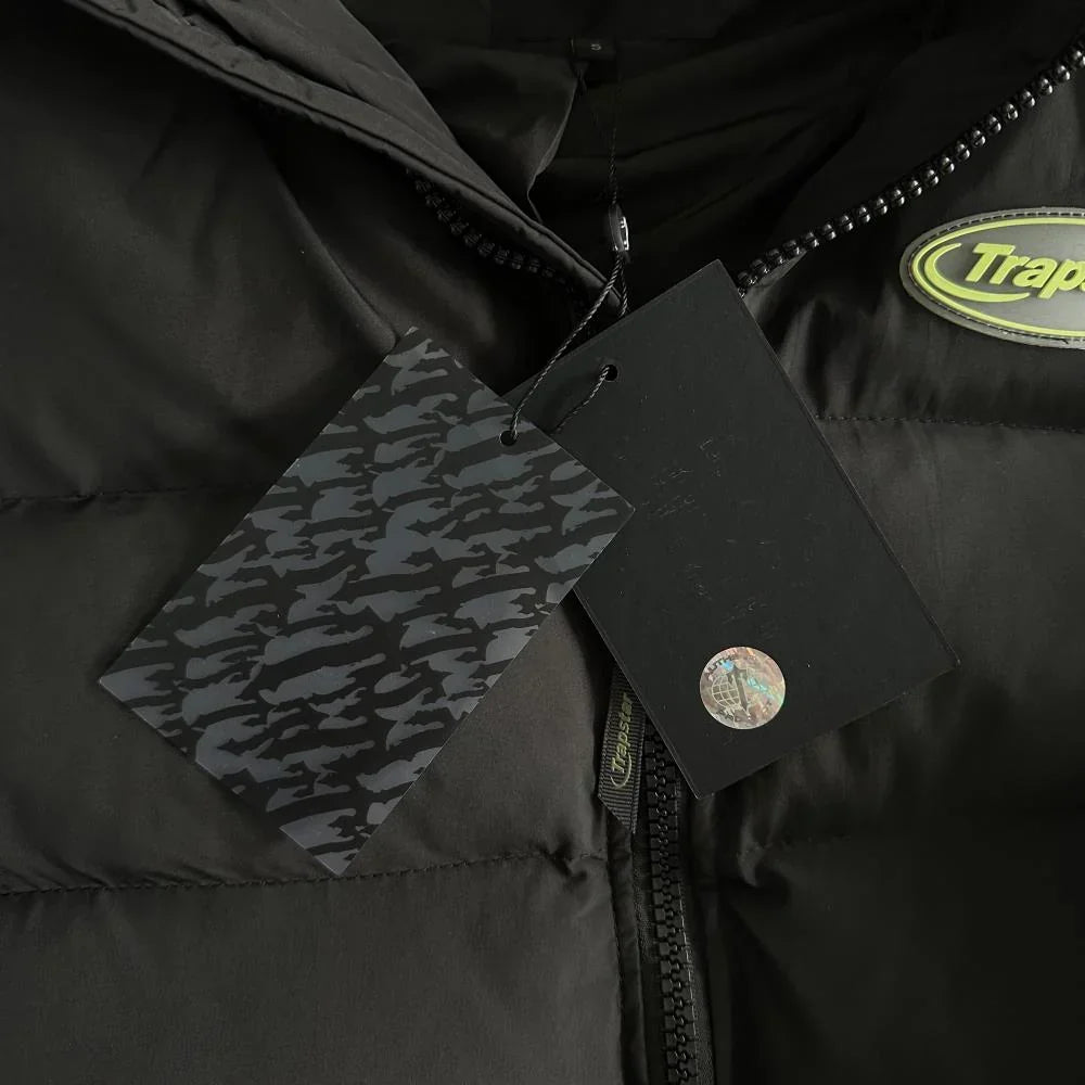 Trapstar Hyperdrive Detachable Hooded Puffer Jacket - Black/Lime Ironleague