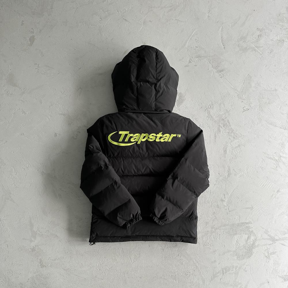 Trapstar Hyperdrive Detachable Hooded Puffer Jacket - Black/Lime Ironleague