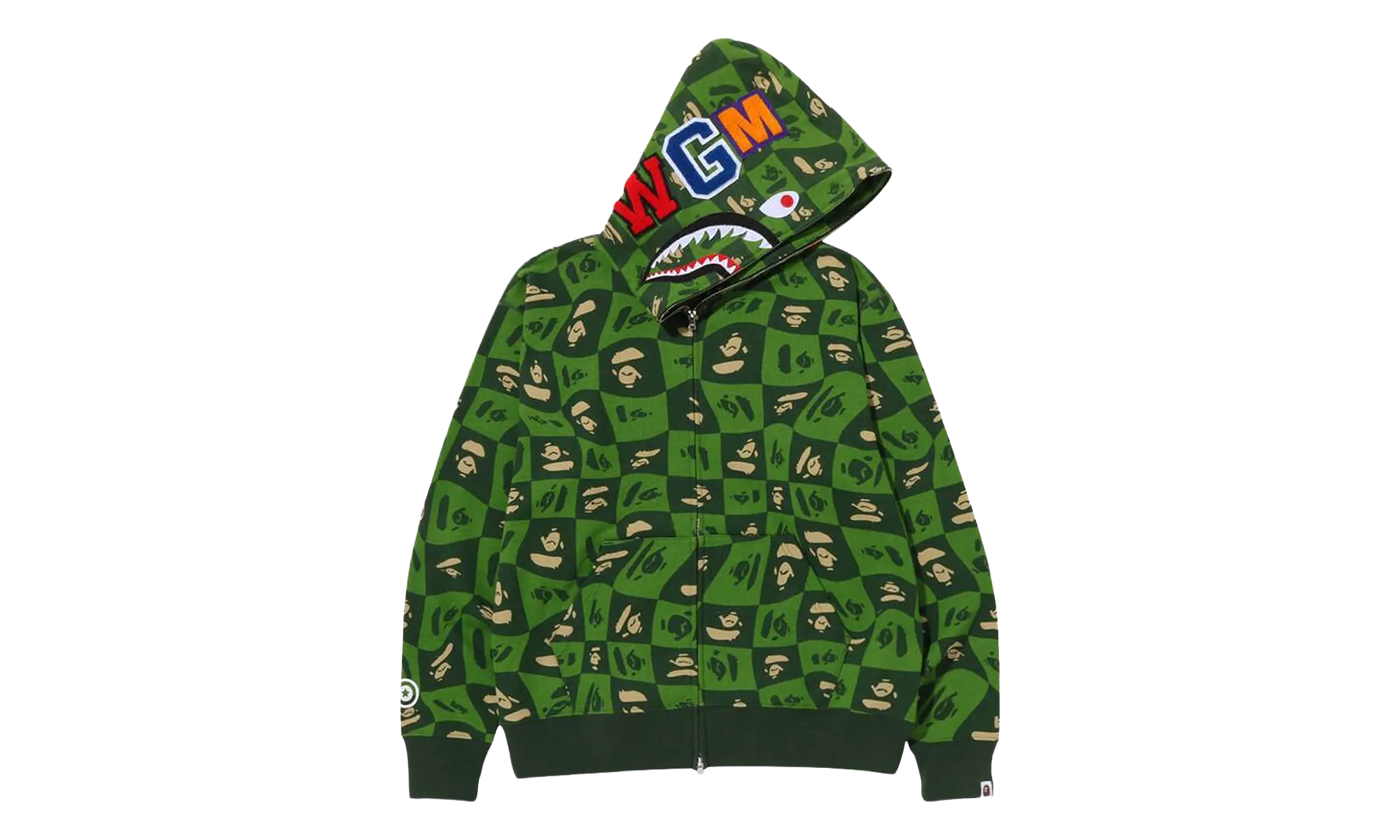BAPE Distortion Shark Relaxed Fit Full Zip Hoodie Green 1I80 115 002 GREEN