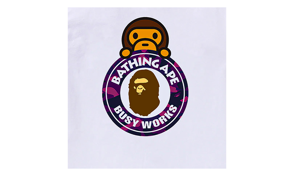 BAPE Camo Color Milo on Busy Works SS Tee White/Purple Camo 0ZXTEMX00710Q WHS