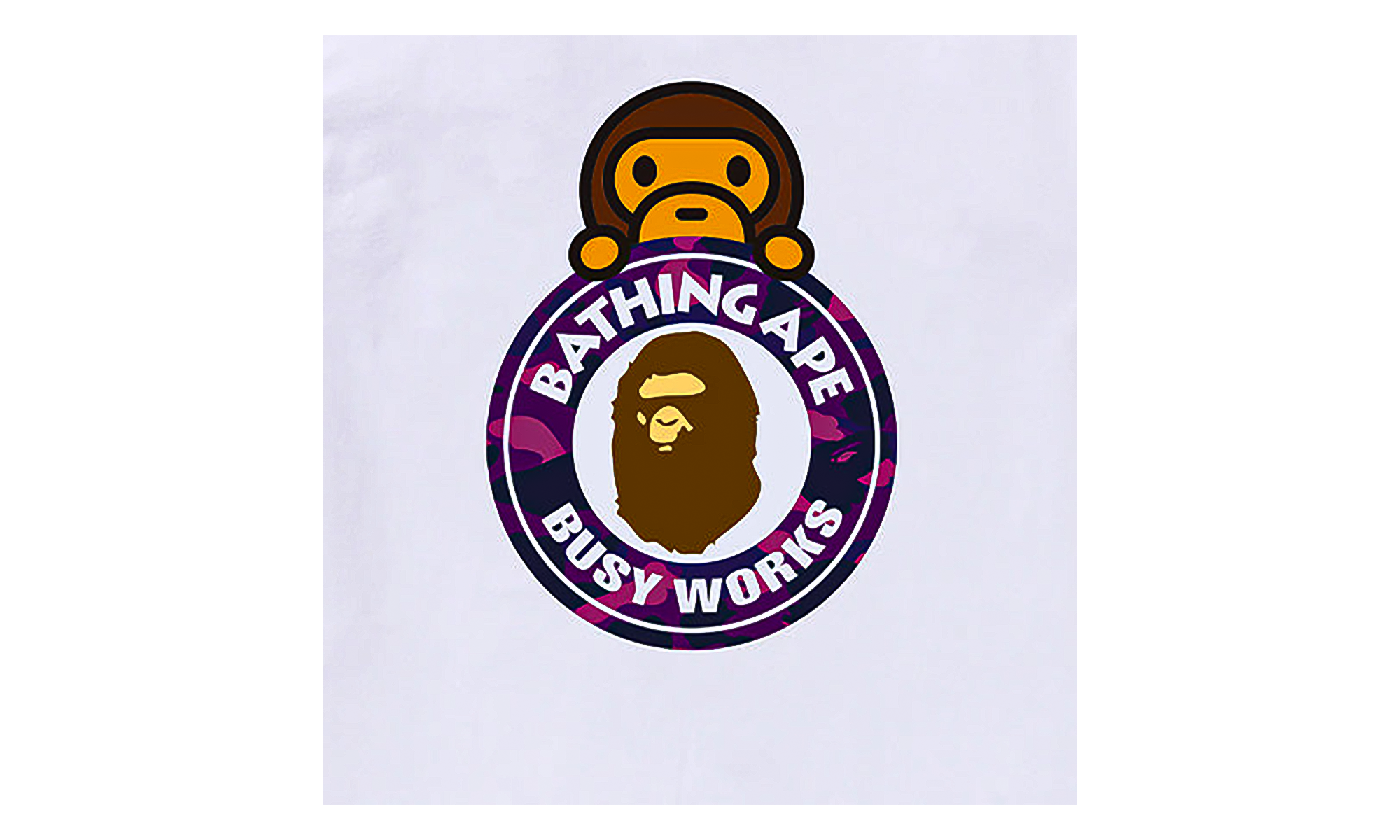 BAPE Camo Color Milo on Busy Works SS Tee White/Purple Camo 0ZXTEMX00710Q WHS