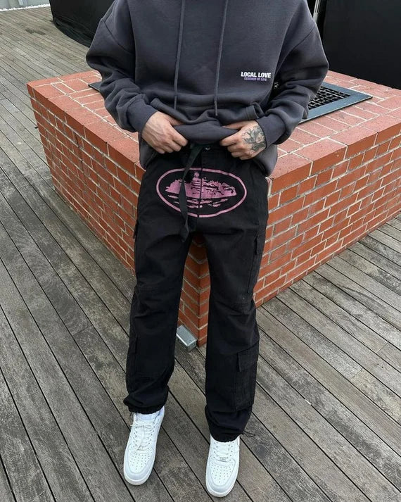 Corteiz Island Cargo Pants - Black/Pink Ironleague