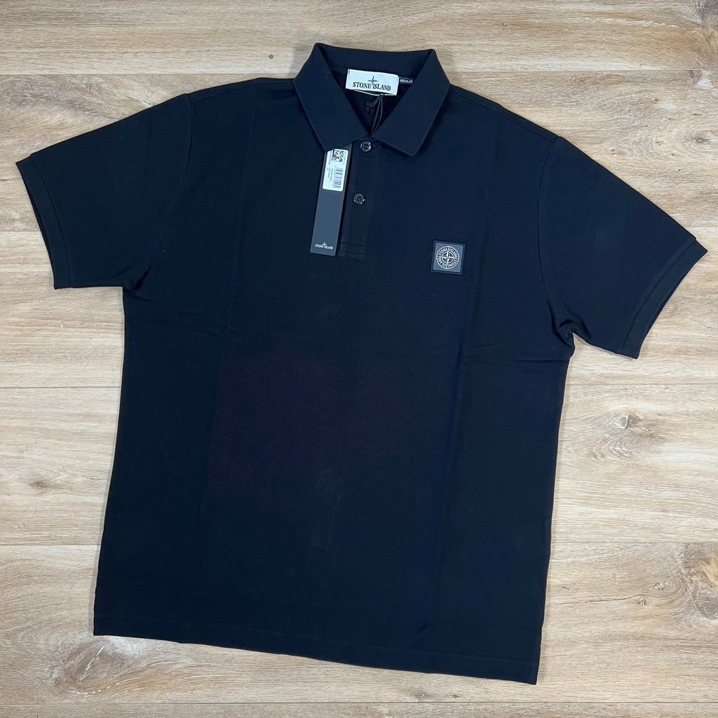 Stone Island Organic Cotton Pique Regular Fit Polo Shirt in Black Ironleague