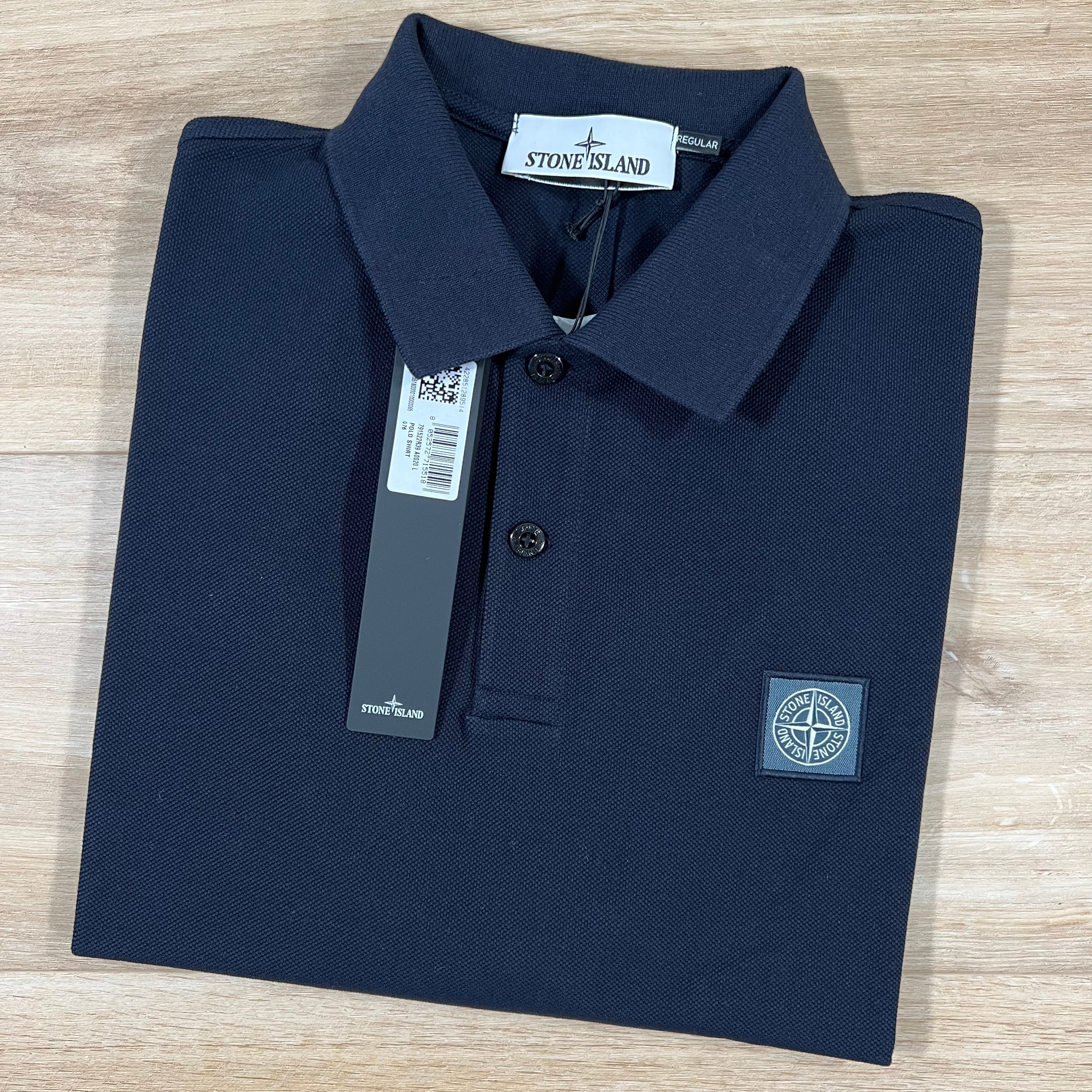 Stone Island Organic Cotton Pique Regular Fit Polo Shirt in Navy Ironleague