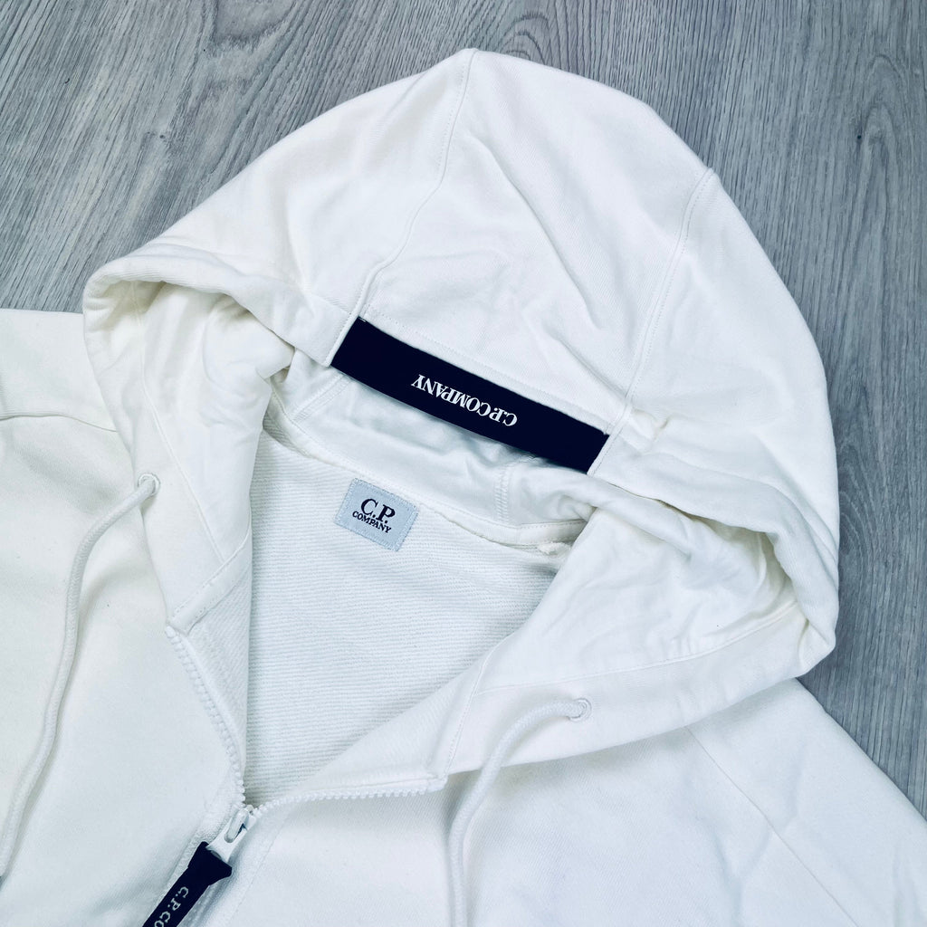 CP Company Raised Fleece Zip Hoodie - White Ironleague