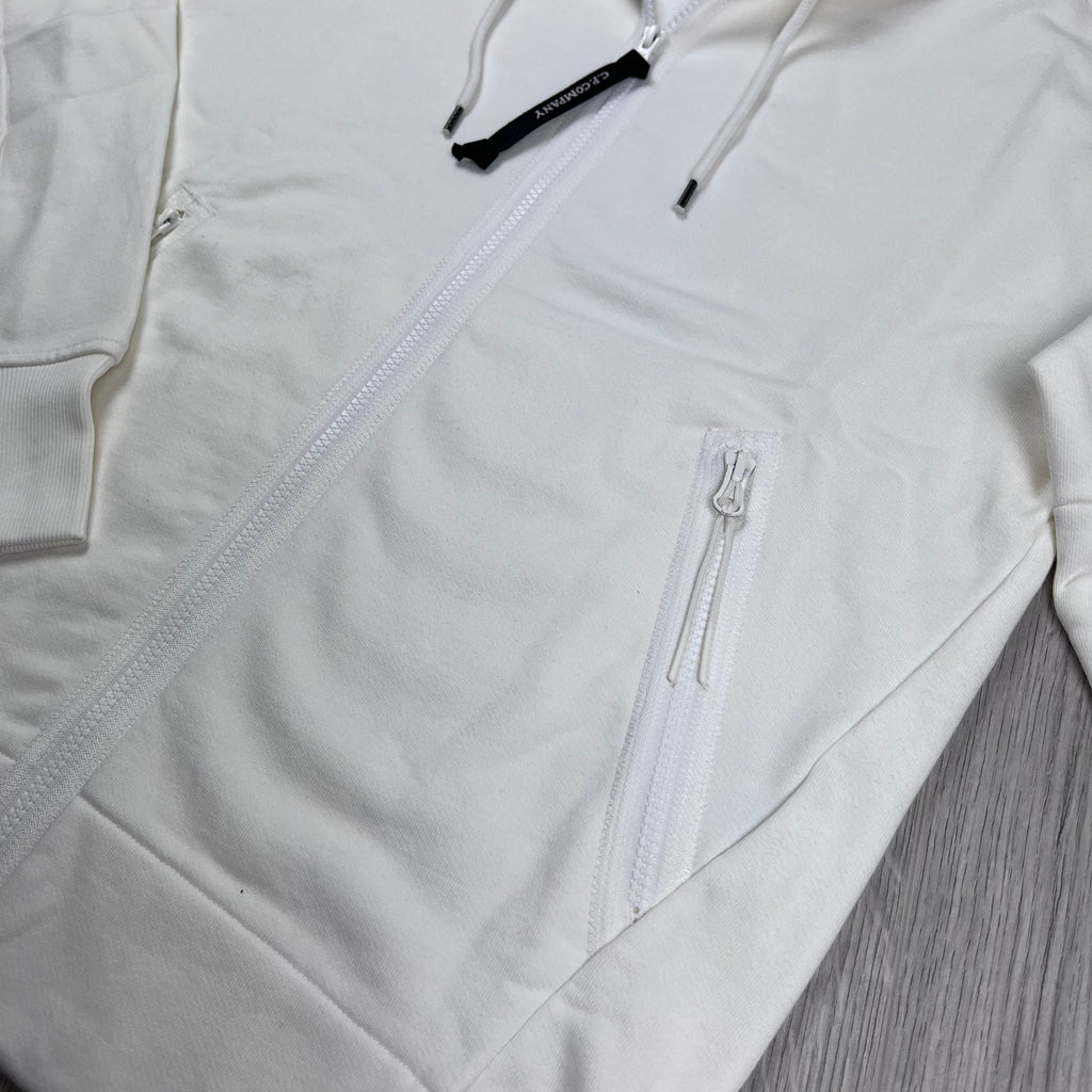 CP Company Raised Fleece Zip Hoodie - White Ironleague