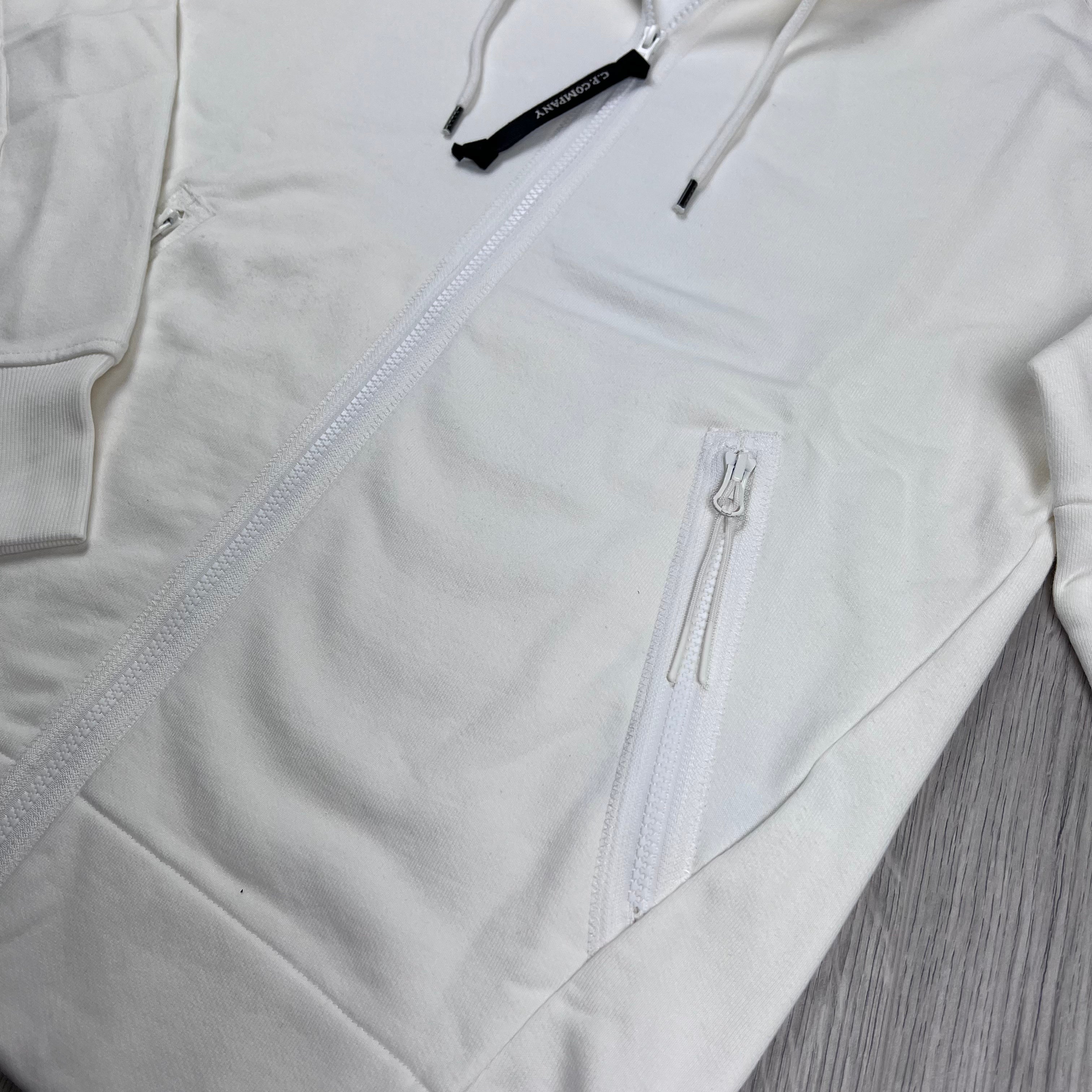 CP Company Raised Fleece Zip Hoodie - White Ironleague