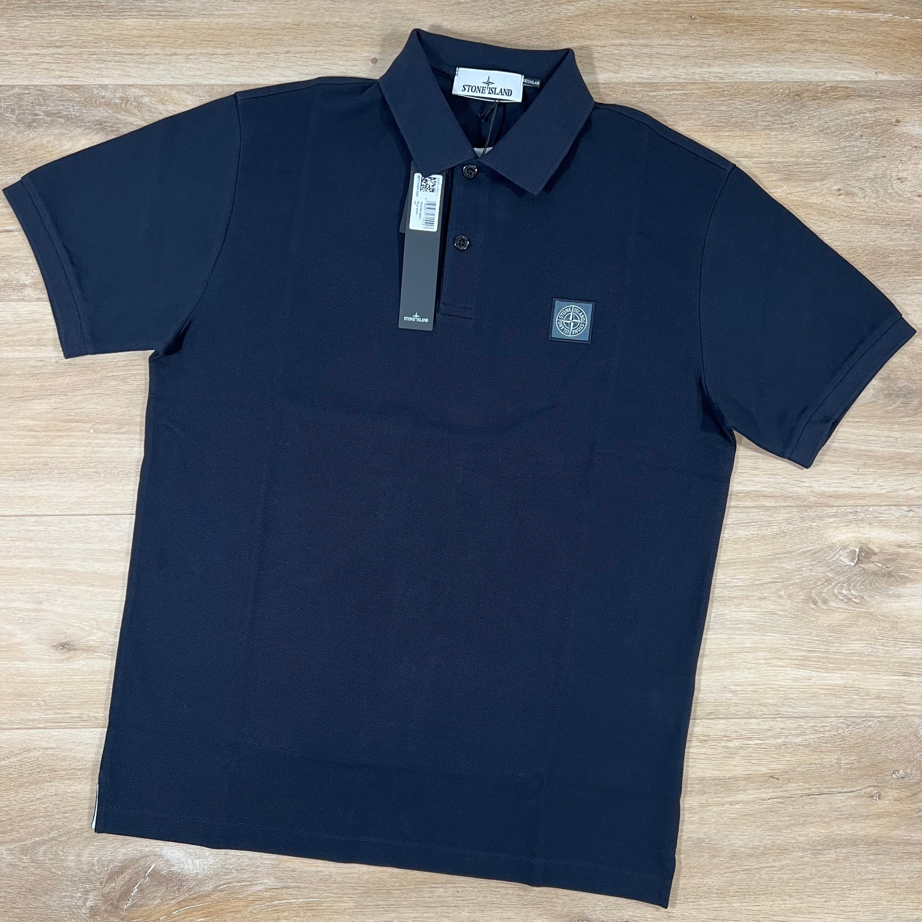 Stone Island Organic Cotton Pique Regular Fit Polo Shirt in Navy Ironleague