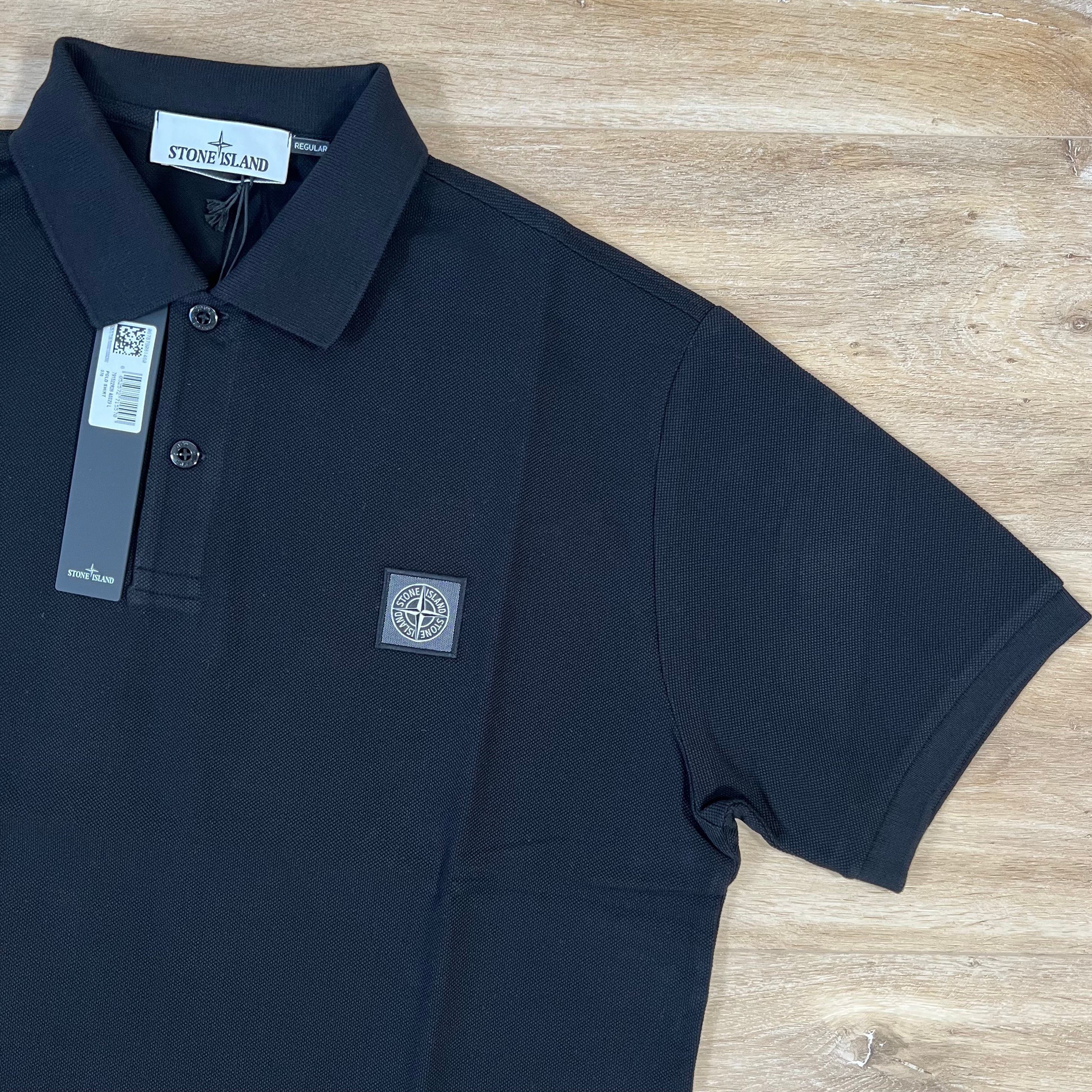 Stone Island Organic Cotton Pique Regular Fit Polo Shirt in Black Ironleague