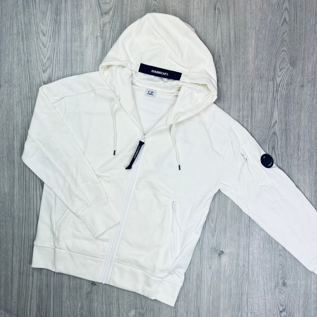 CP Company Raised Fleece Zip Hoodie - White Ironleague