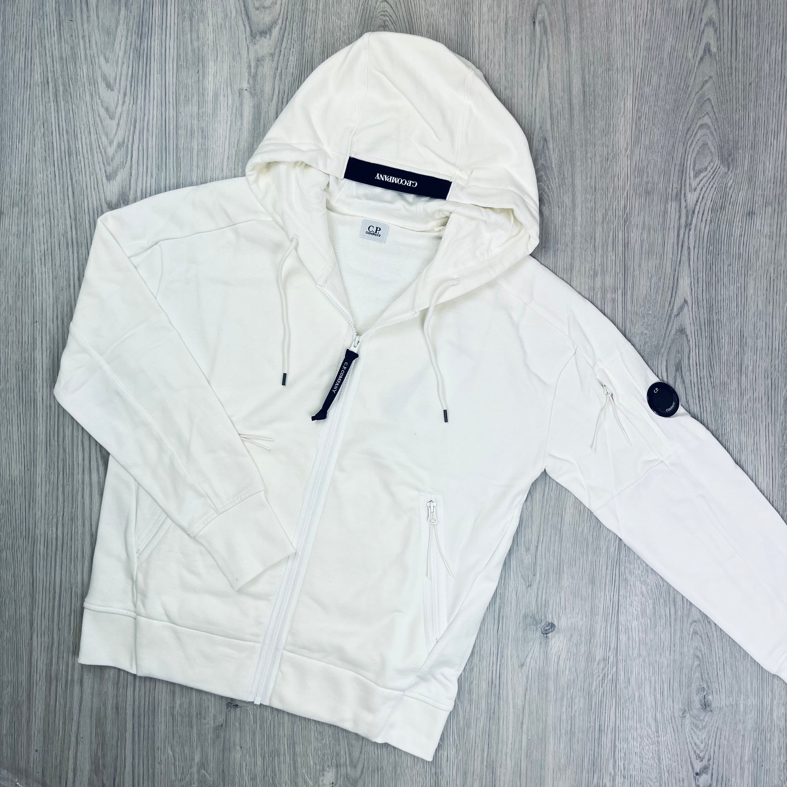 CP Company Raised Fleece Zip Hoodie - White Ironleague