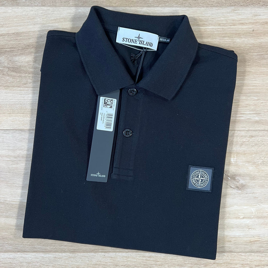 Stone Island Organic Cotton Pique Regular Fit Polo Shirt in Black Ironleague