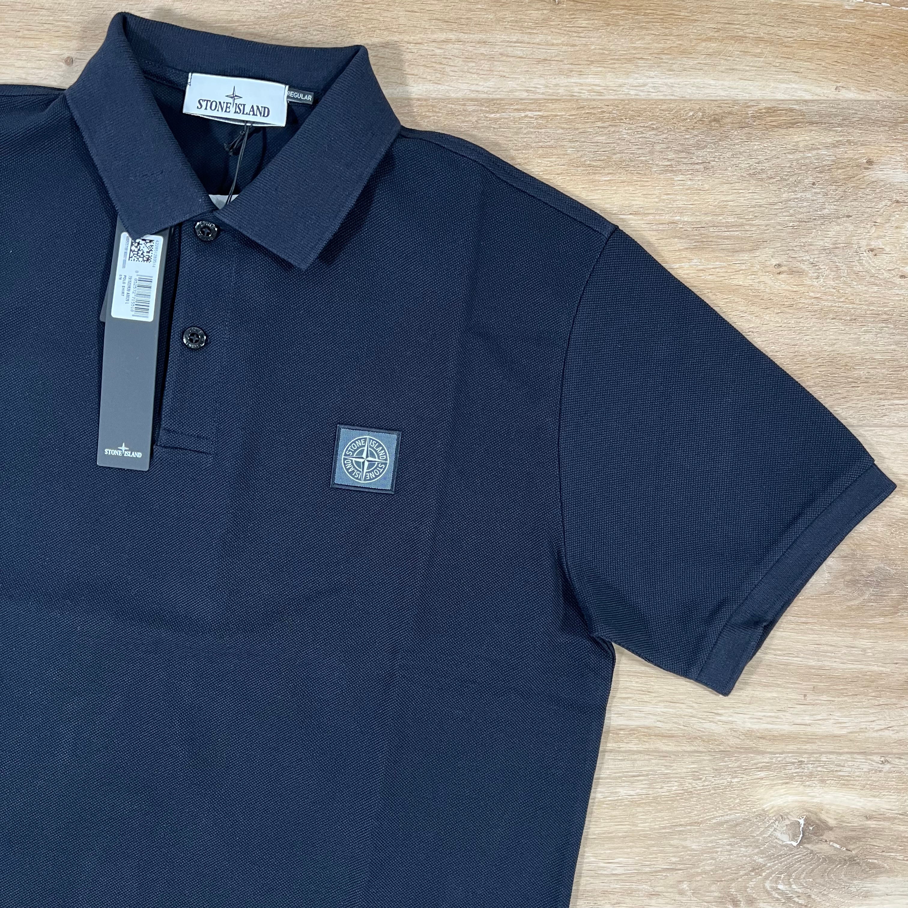 Stone Island Organic Cotton Pique Regular Fit Polo Shirt in Navy Ironleague