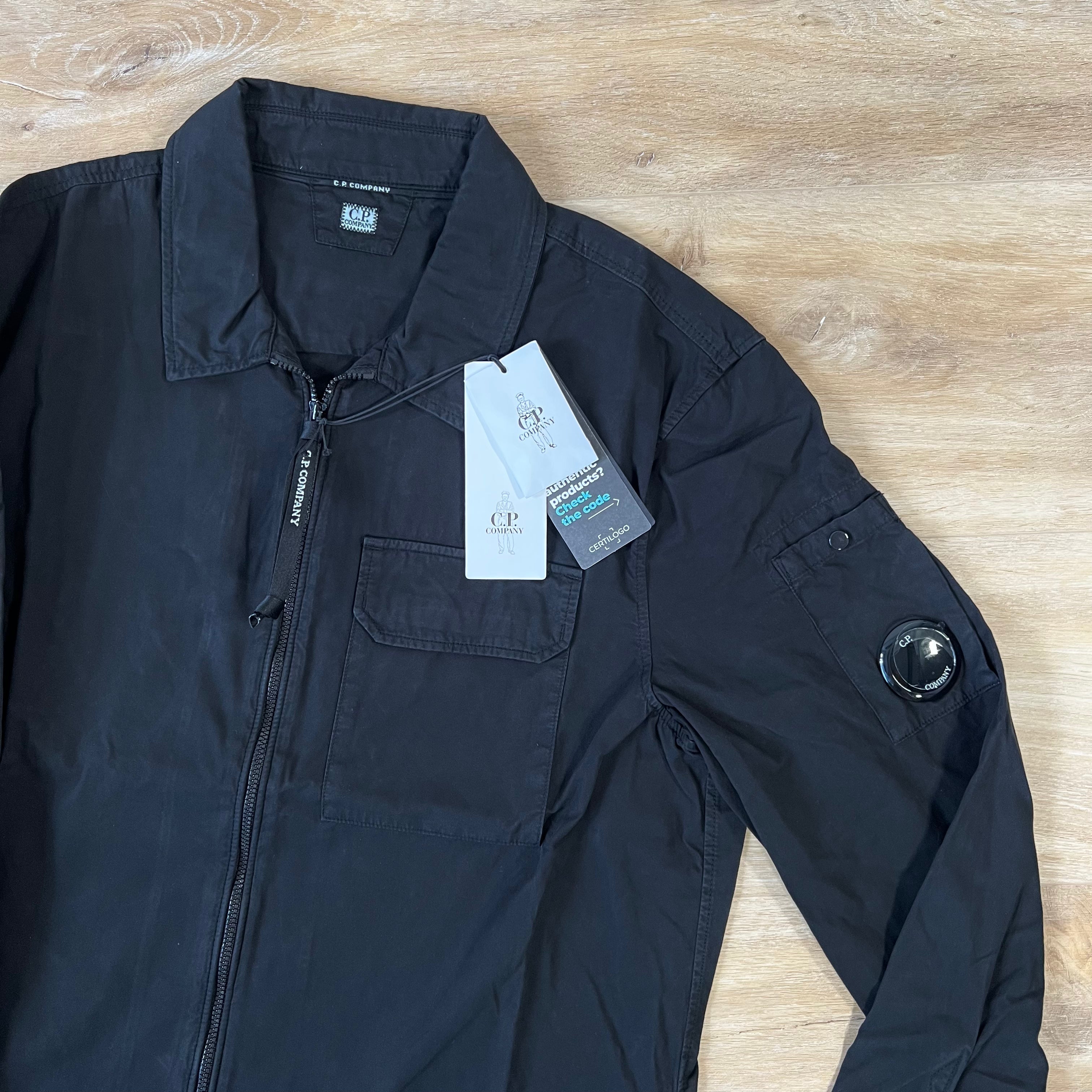 CP Company Gabardine Lens Overshirt in Black Ironleague