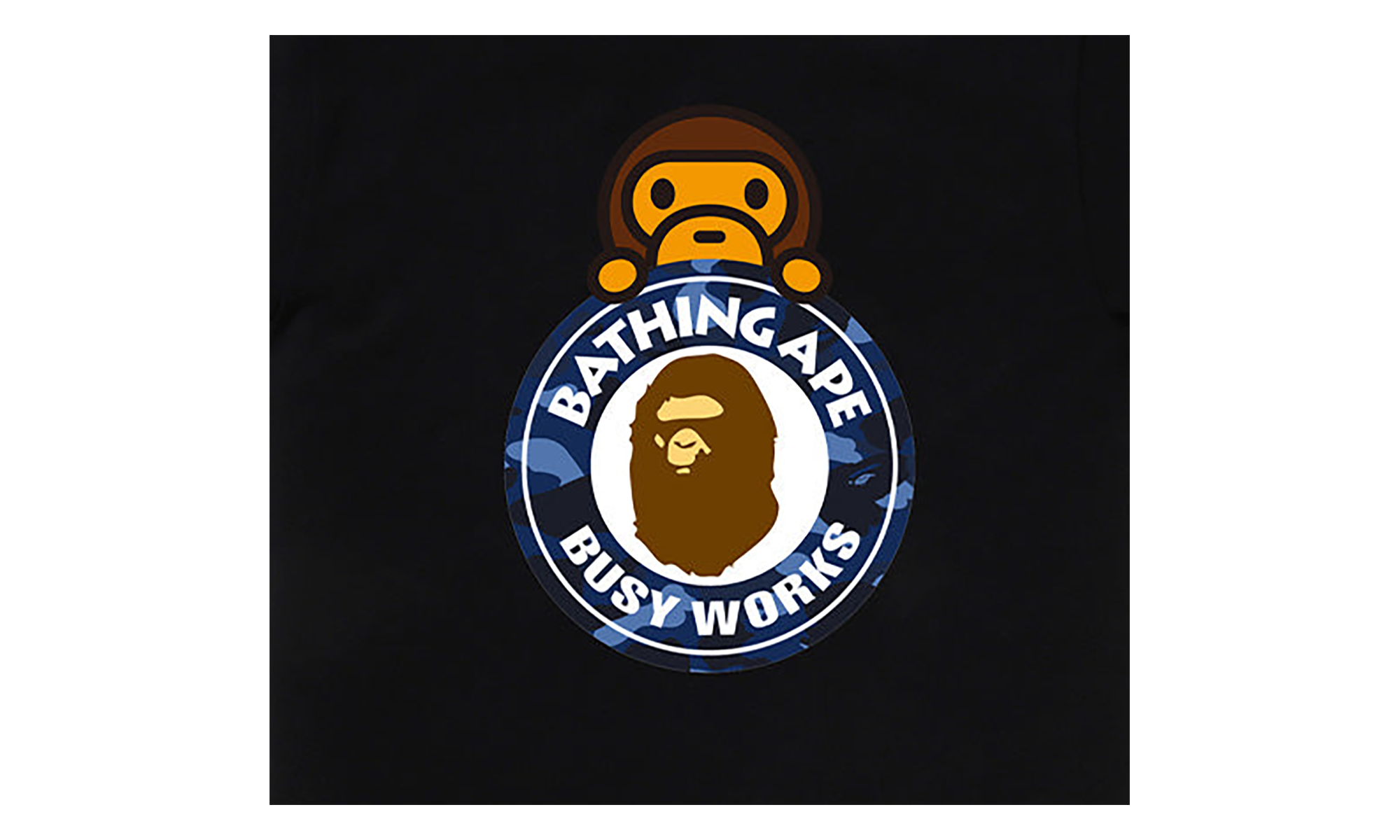 BAPE Camo Color Milo on Busy Works Tee Black/Blue Camo 0ZXTEMX00710Q BKC