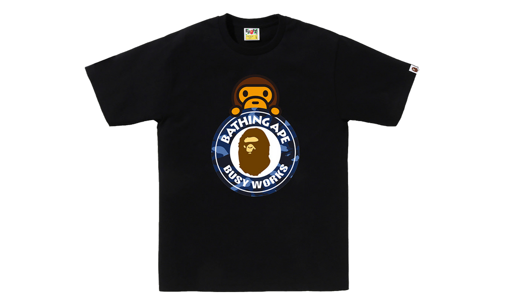 BAPE Camo Color Milo on Busy Works Tee Black/Blue Camo 0ZXTEMX00710Q BKC