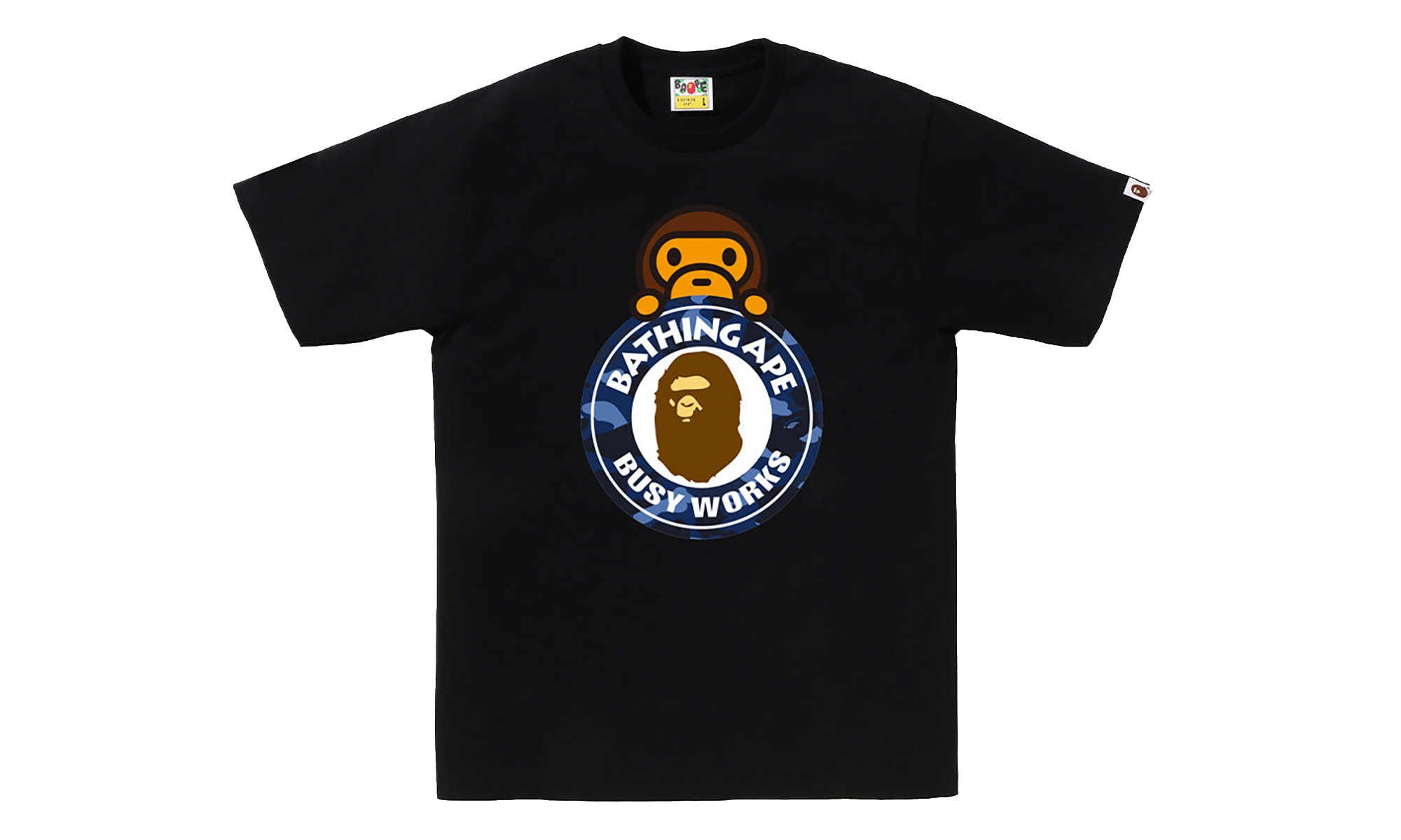 BAPE Camo Color Milo on Busy Works Tee Black/Blue Camo 0ZXTEMX00710Q BKC