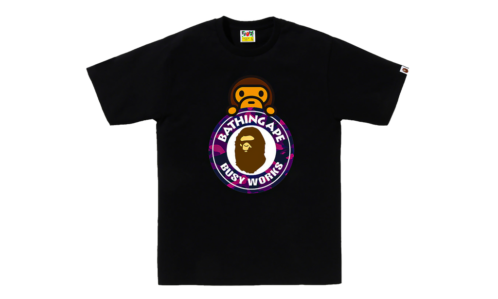 BAPE Camo Color Milo on Busy Works SS Tee Black/Purple Camo 0ZXTEMX00710Q BKS