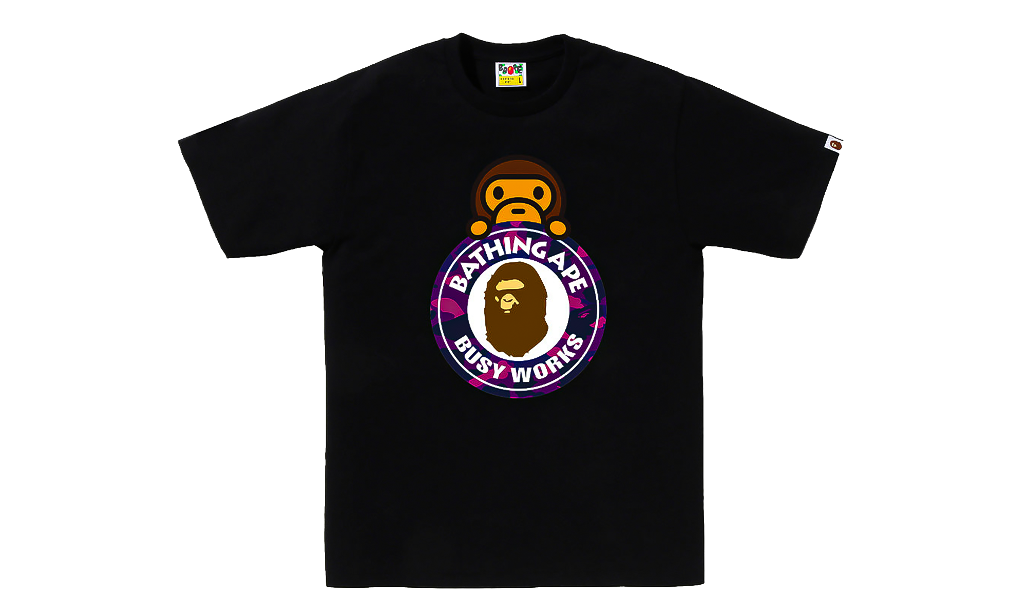 BAPE Camo Color Milo on Busy Works SS Tee Black/Purple Camo 0ZXTEMX00710Q BKS