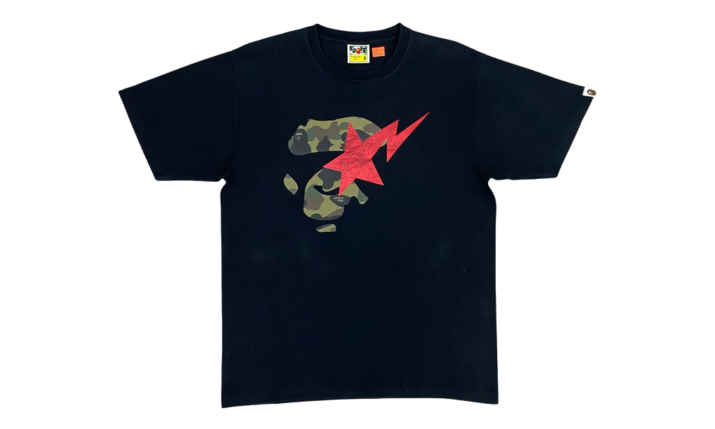 BAPE 1st Camo Ape Face Sta Tee Black Green 1I30 110 011 BLACK GREEN