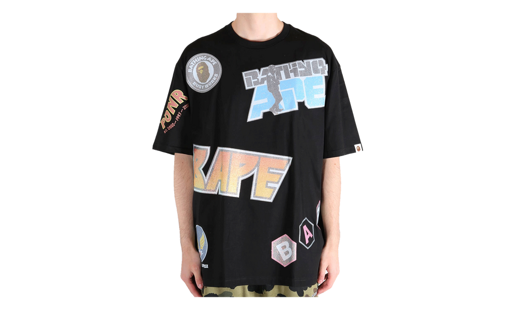 BAPE Multi Archive Motif Relaxed Fit Tee Black 1M30109005 BLK