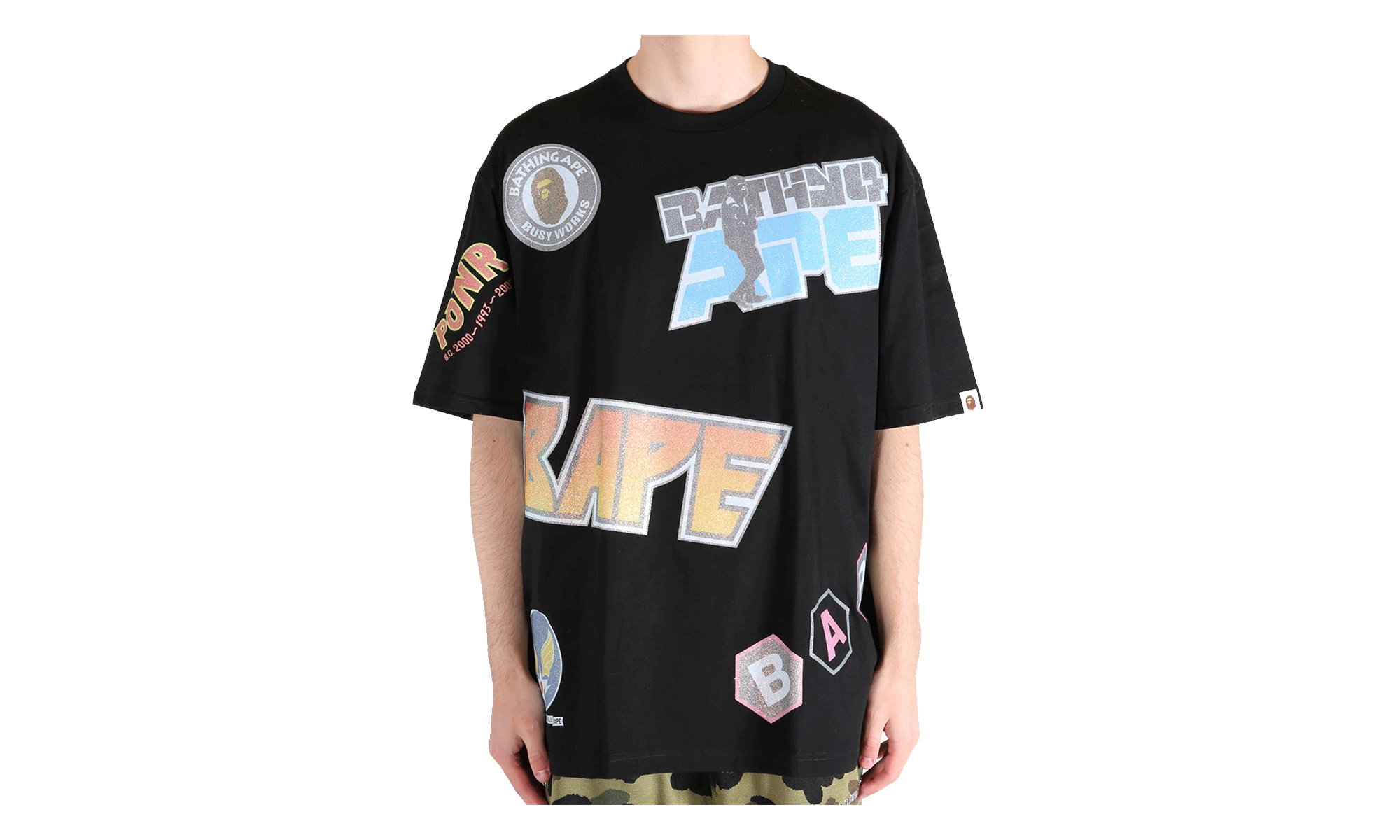 BAPE Multi Archive Motif Relaxed Fit Tee Black 1M30109005 BLK