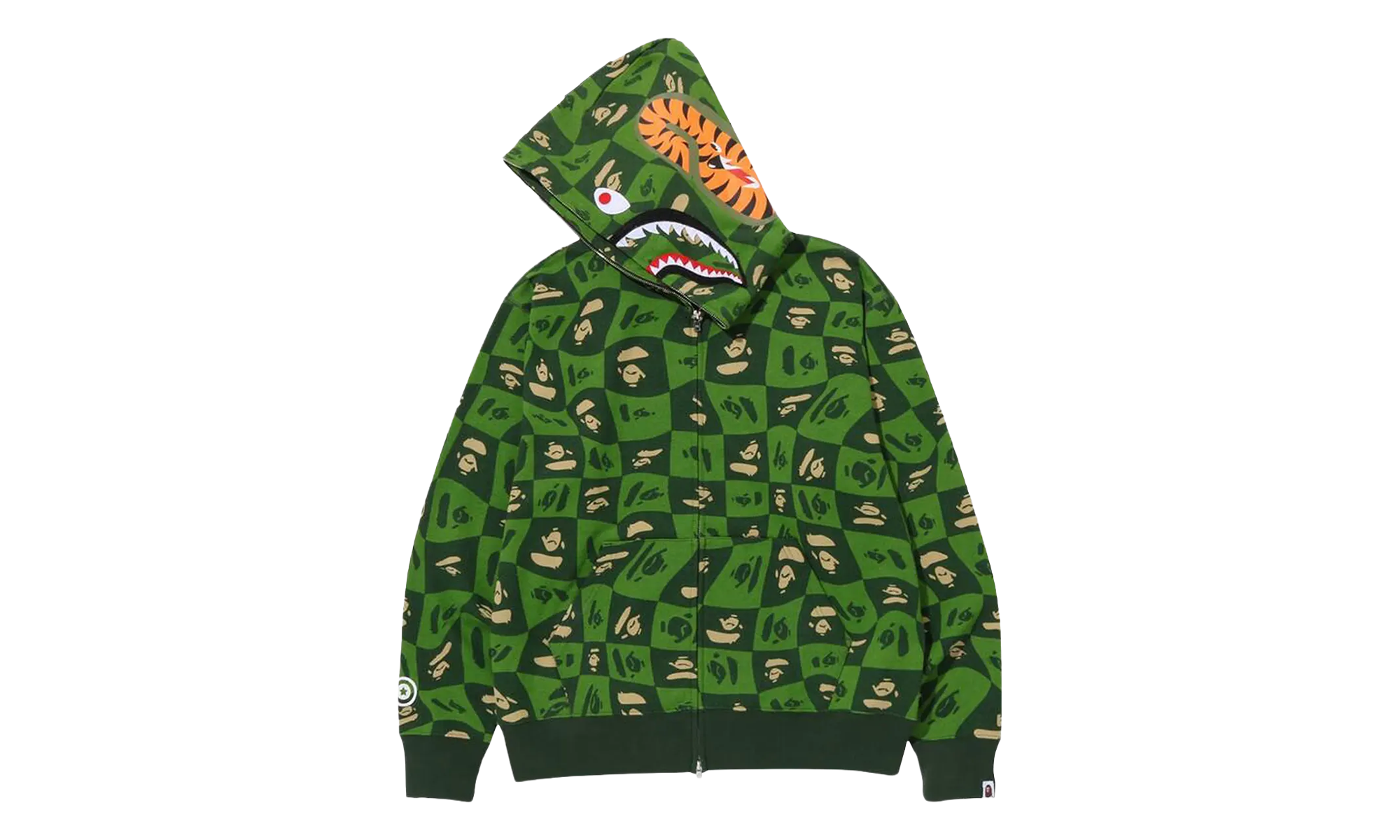 BAPE Distortion Shark Relaxed Fit Full Zip Hoodie Green 1I80 115 002 GREEN