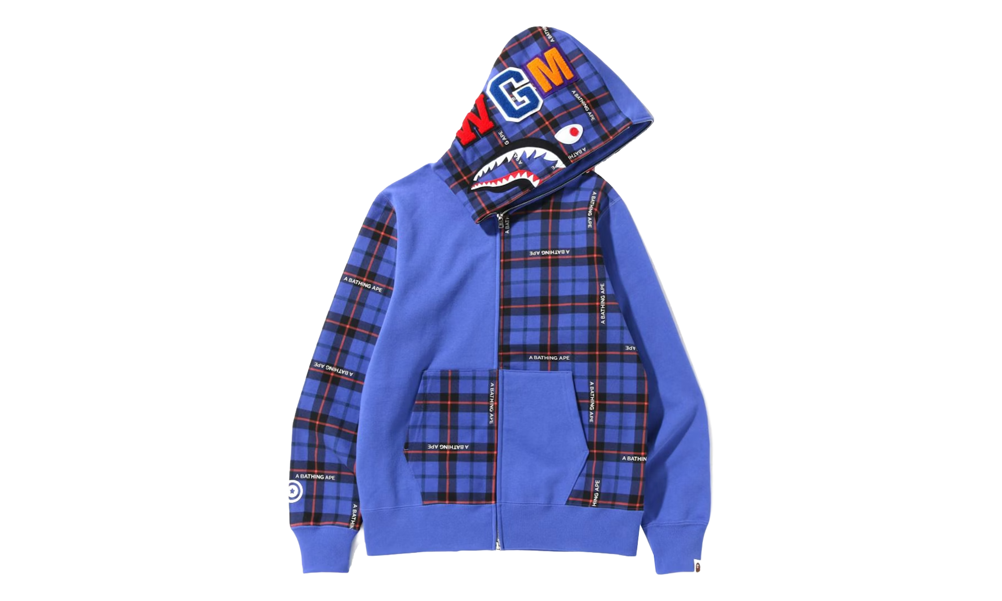 BAPE Logo Check Shark Full Zip Hoodie Blue 0ZXSWM15004MI BLUE