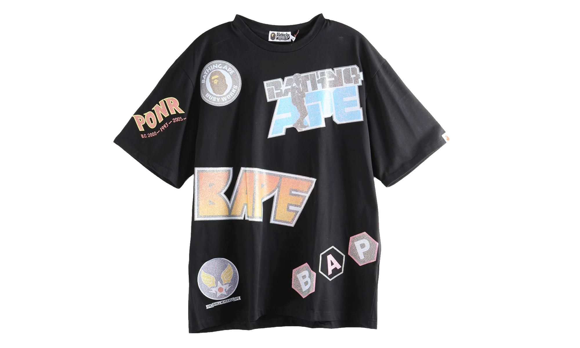 BAPE Multi Archive Motif Relaxed Fit Tee Black 1M30109005 BLK
