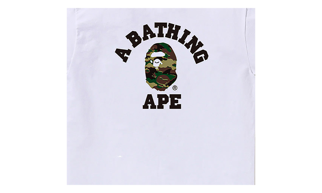 BAPE Glitch Woodland Camo College Tee White / Green Camo 0ZXTEM031101Q WHM