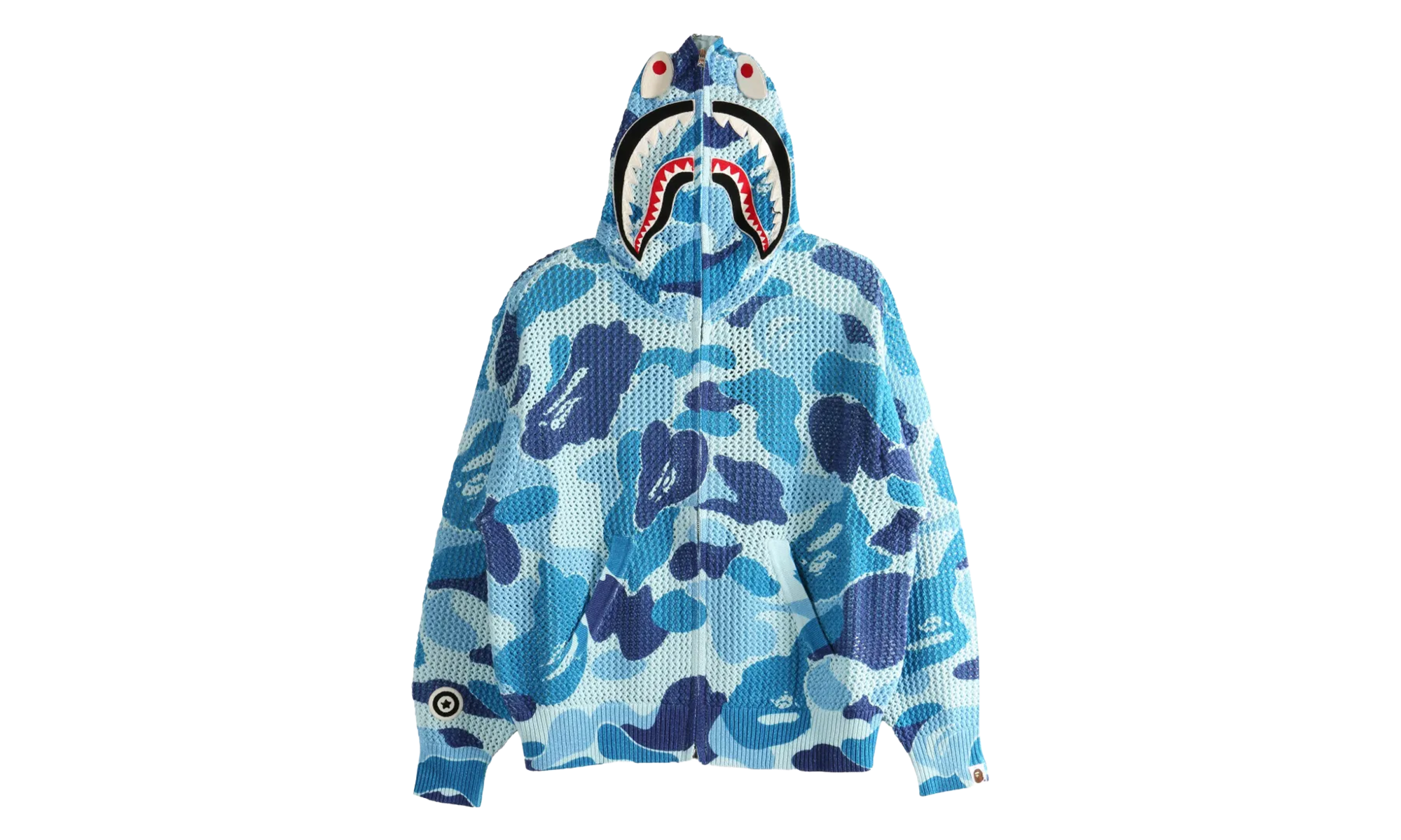 BAPE ABC Camo Crochet Relaxed Fit Shark Full Zip Hoodie Blue Camo 1L30115306 BLU