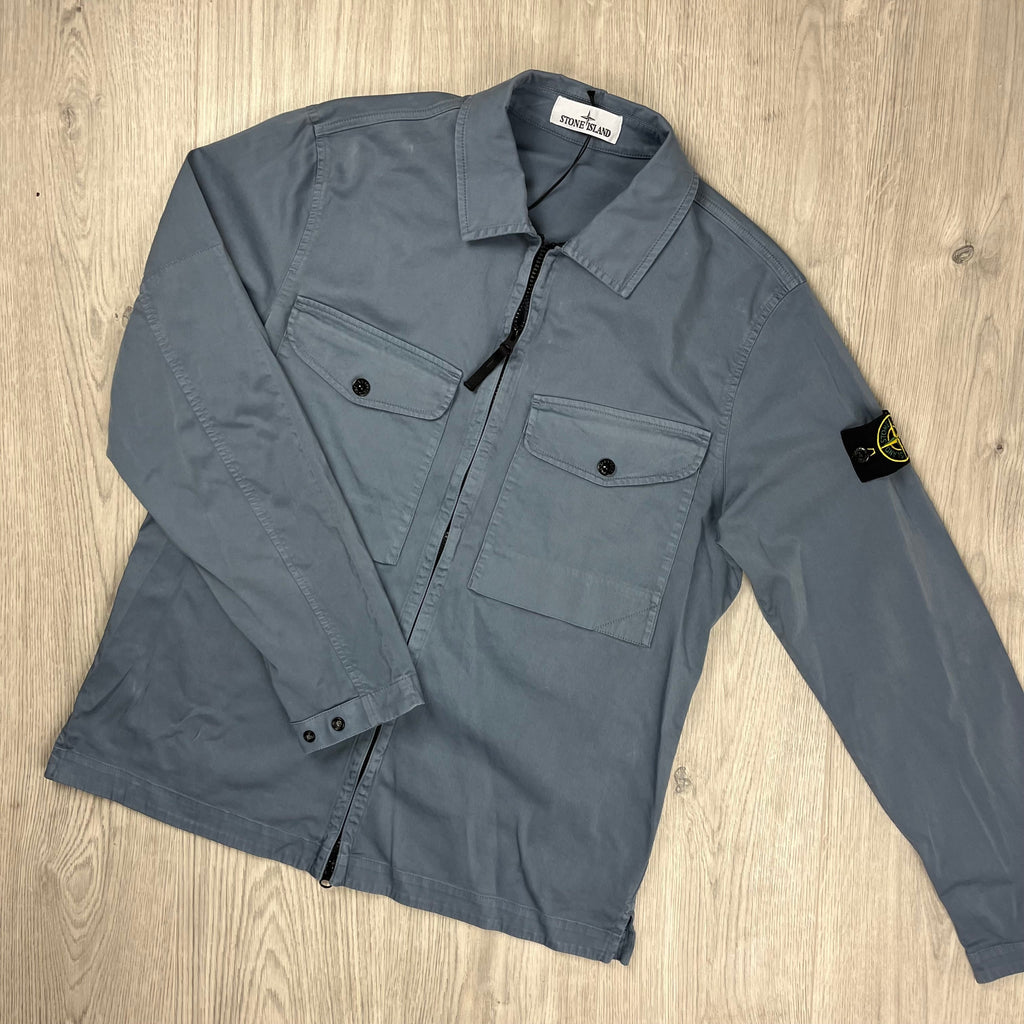 Stone Island Zip Overshirt - Avio Blue Ironleague