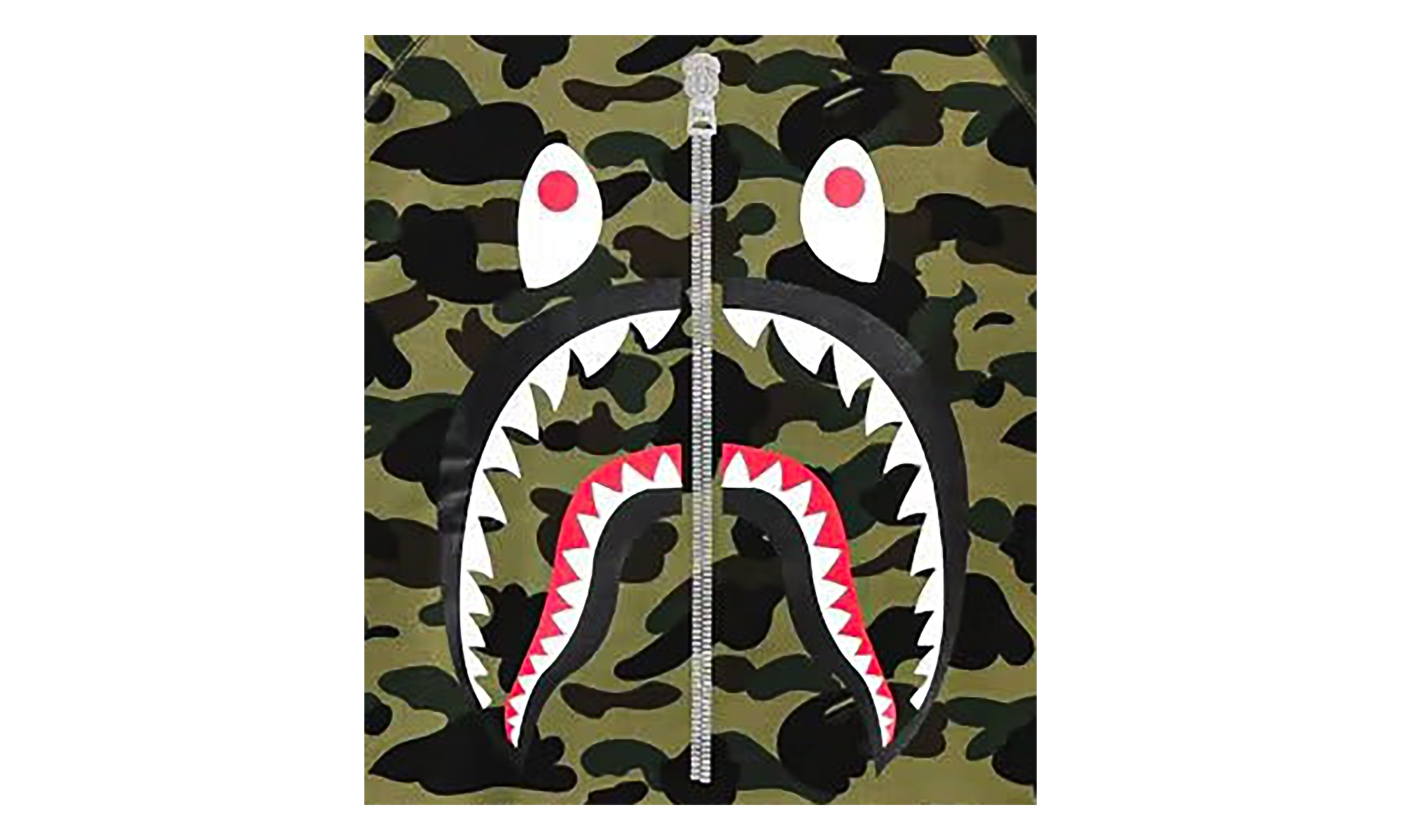 BAPE 1st Camo Printed Zip Shark Crewneck Sweatshirt Green 1K80 613 003 GREEN