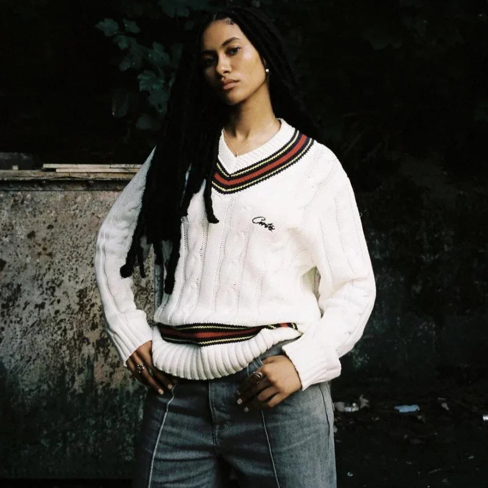 Corteiz V-Neck Sweater - White Ironleague