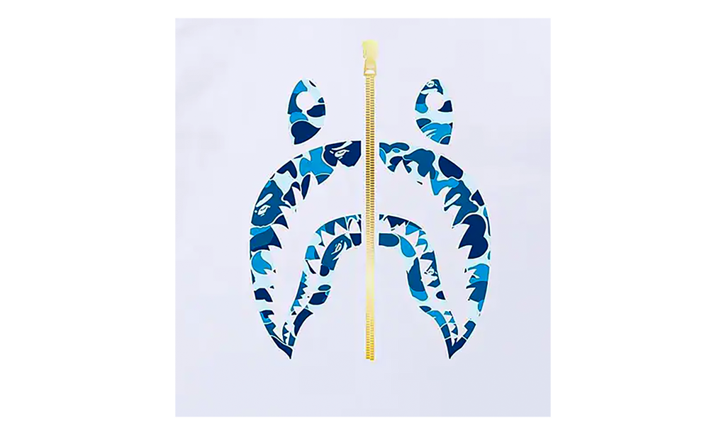 BAPE ABC Camo Gold Zip Shark Tee White / Blue 1I30 110 008 WHITE BLUE