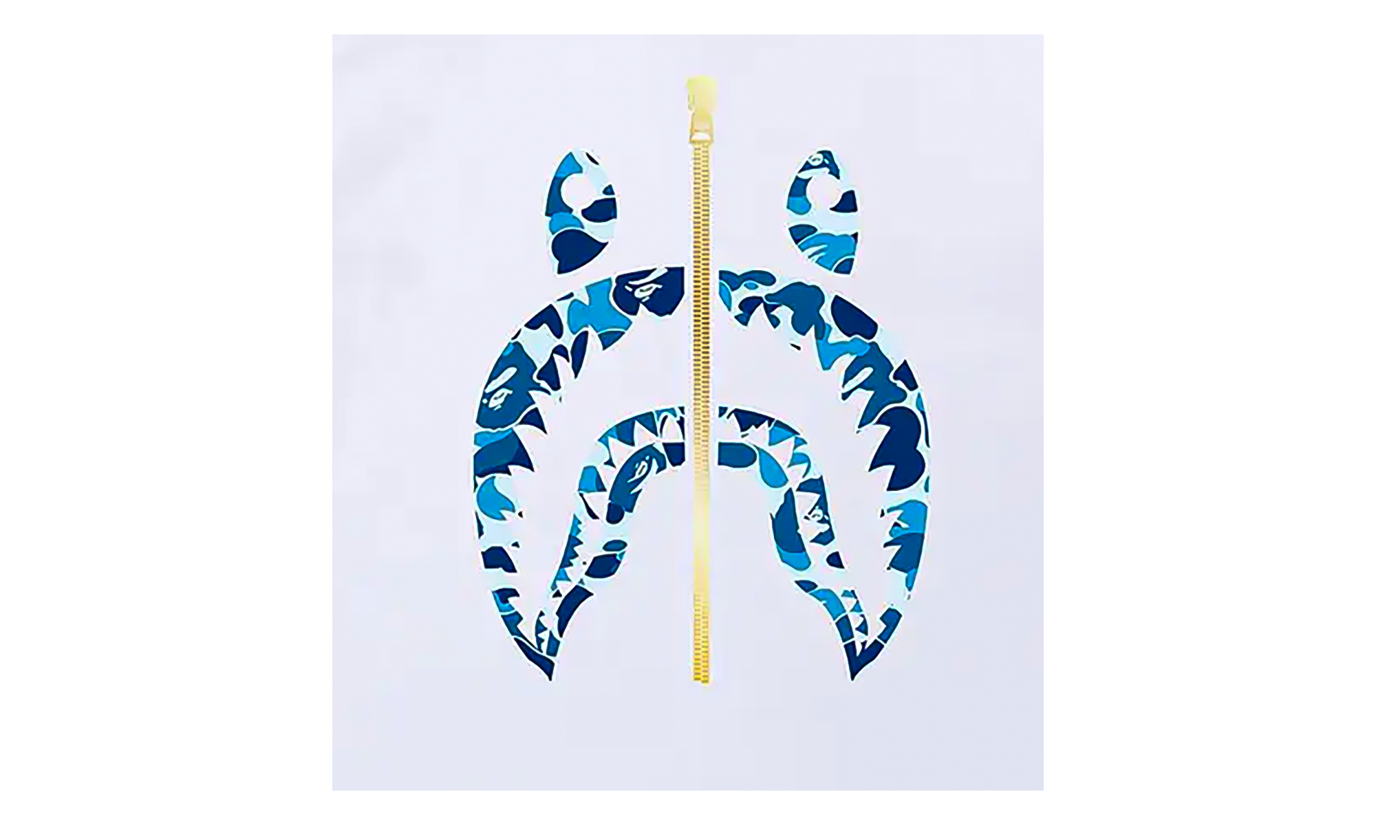 BAPE ABC Camo Gold Zip Shark Tee White / Blue 1I30 110 008 WHITE BLUE