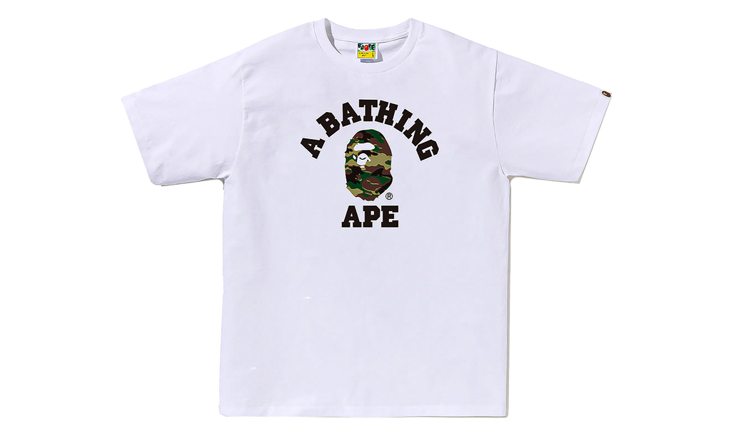 BAPE Glitch Woodland Camo College Tee White / Green Camo 0ZXTEM031101Q WHM