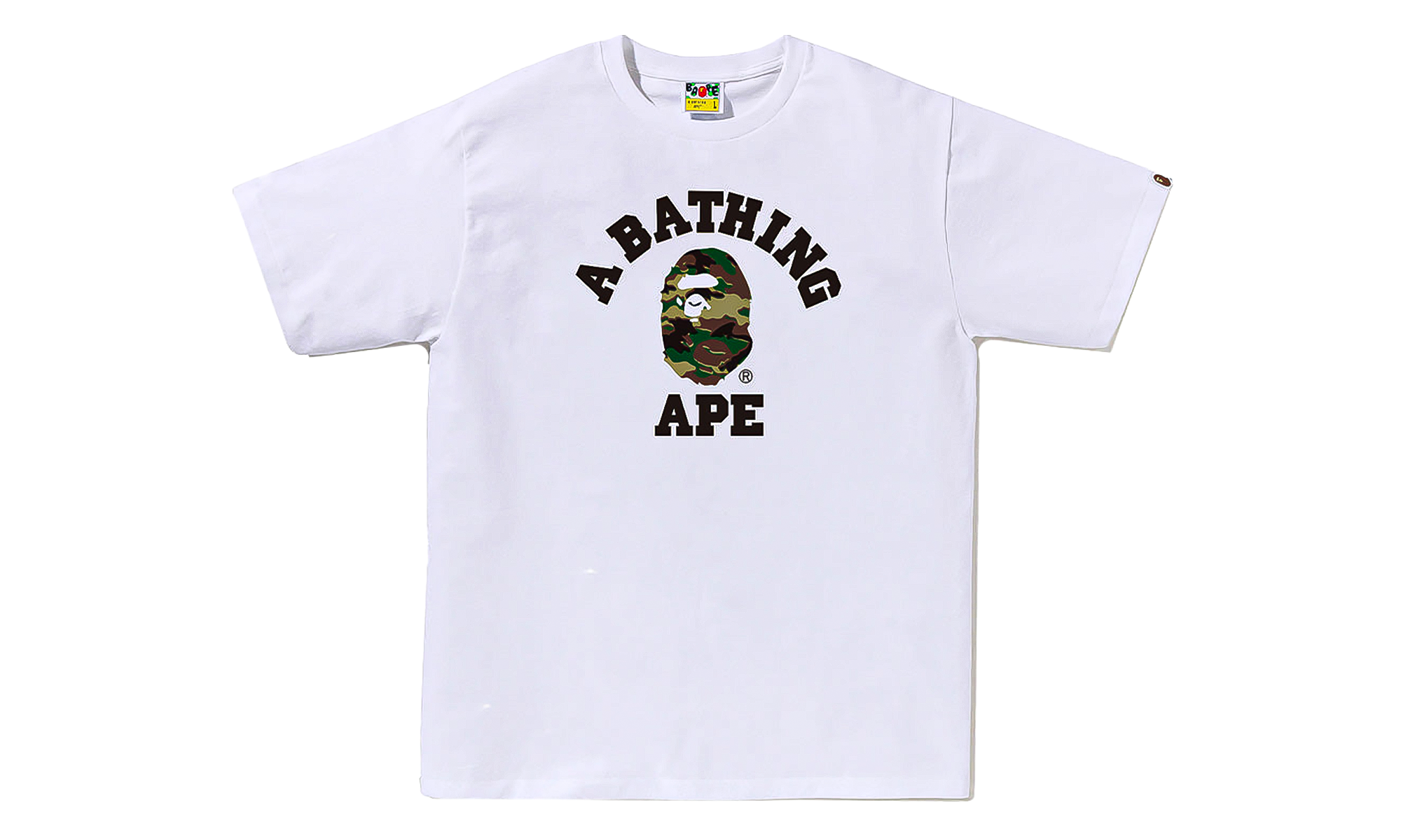 BAPE Glitch Woodland Camo College Tee White / Green Camo 0ZXTEM031101Q WHM