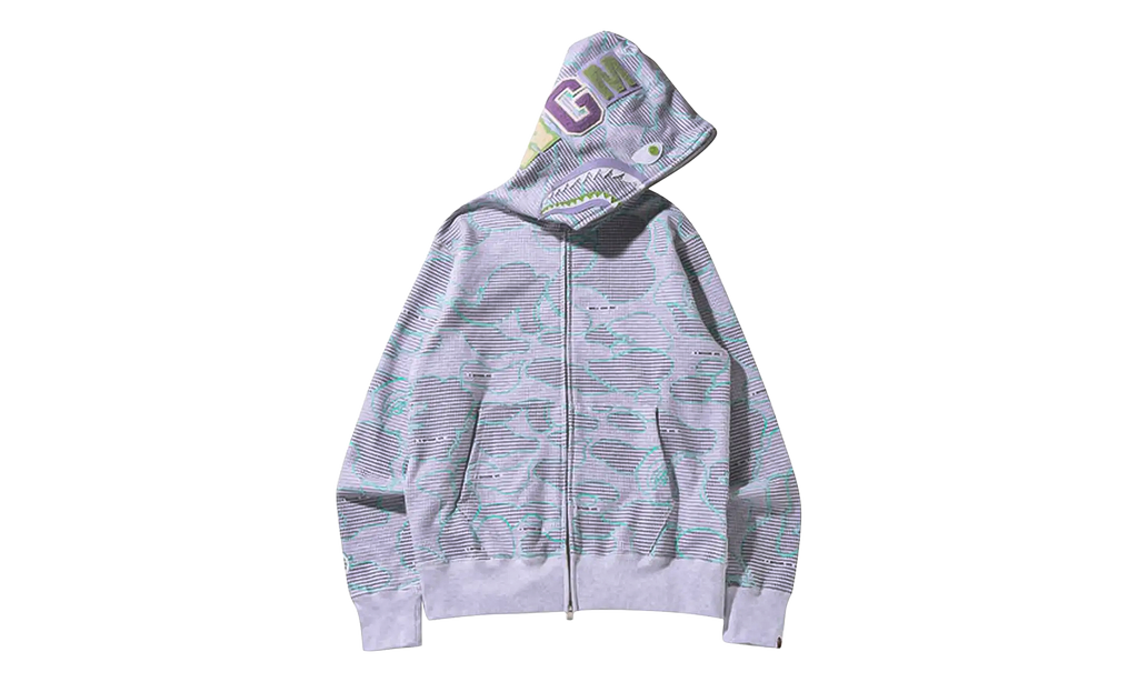 BAPE Text Code Camo Shark Full Zip Hoodie Grey 1I30 115 013 GREY