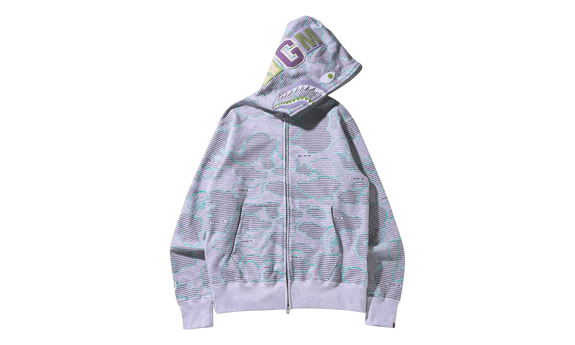 BAPE Text Code Camo Shark Full Zip Hoodie Grey 1I30 115 013 GREY
